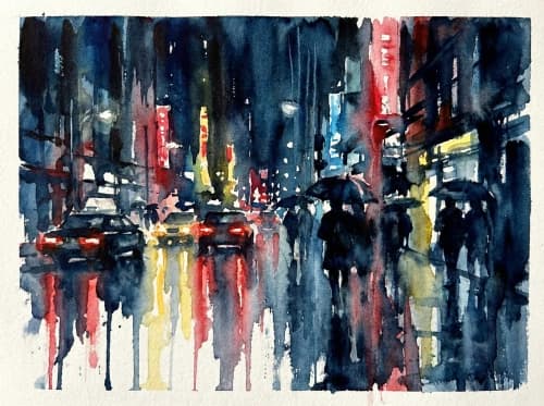 Moody Rainy Night Cityscape