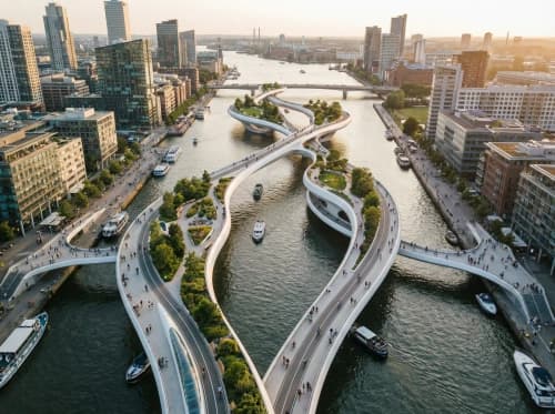 Futuristic Winding Bridge Aerial