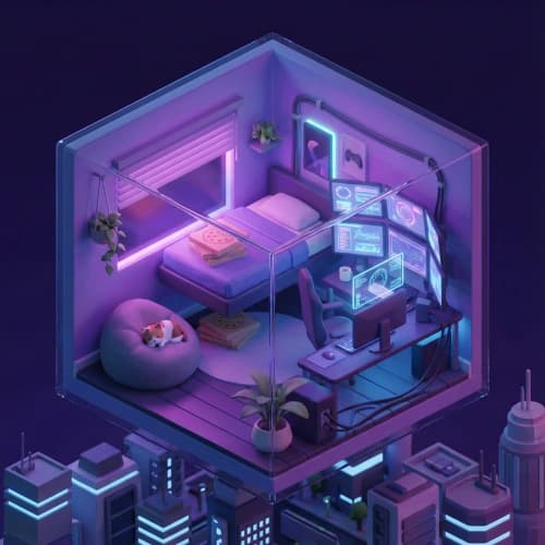 Isometric Neon Gaming Bedroom