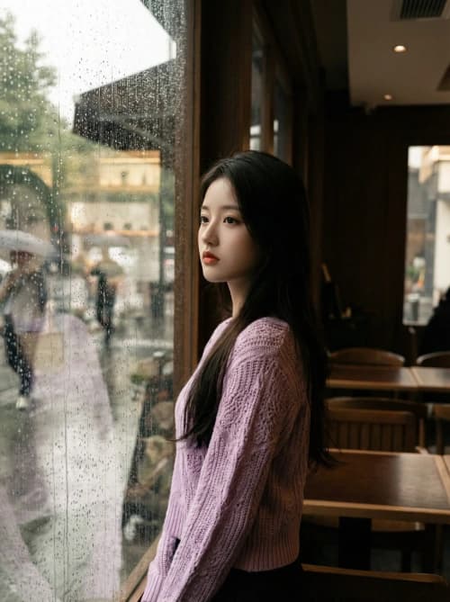 Rainy Café Fashion Portrait