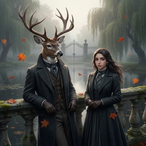 Autumn Victorian Deer Scene