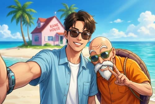 Selfie with Roshi at Kame House