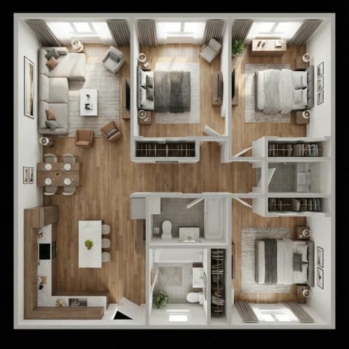 Realistic 3D Apartment Plan