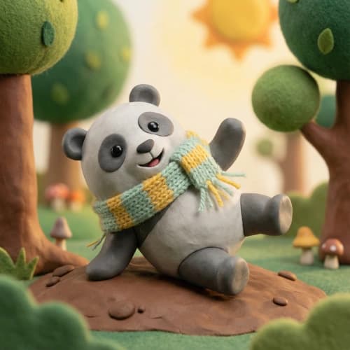 Whimsical Clay Panda Baby