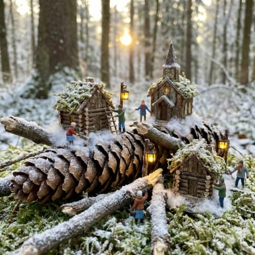Mini Snow Village Diorama