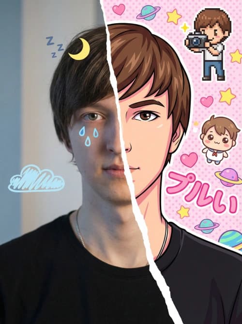 Split Real-Cartoon Portrait