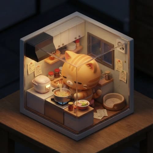 Late-Night Ramen Cat Diorama