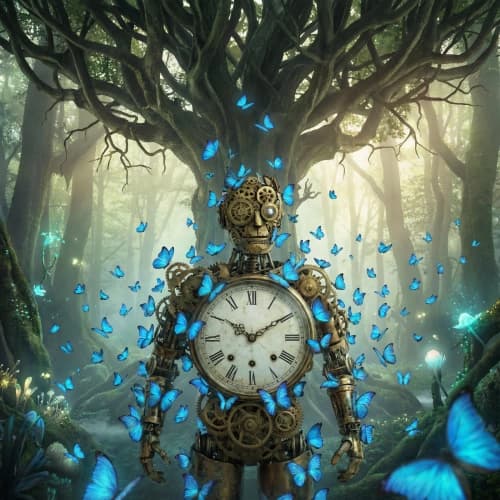 Ethereal Clock Butterfly Fantasy
