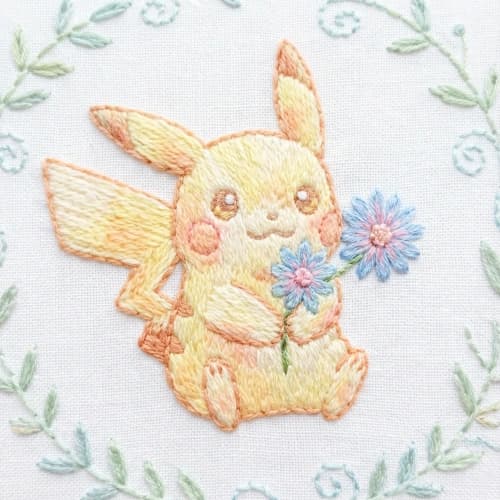 Pastel Pikachu Floral Embroidery