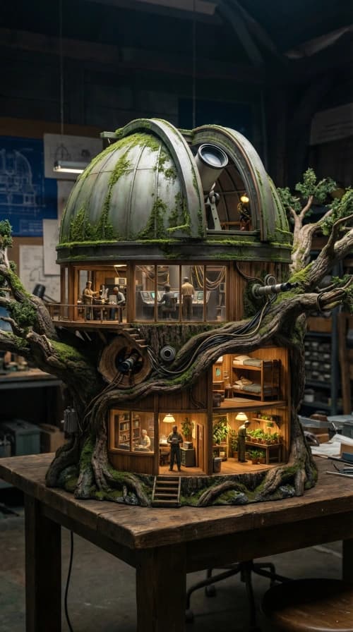 Cinematic Tree-Telescope Diorama