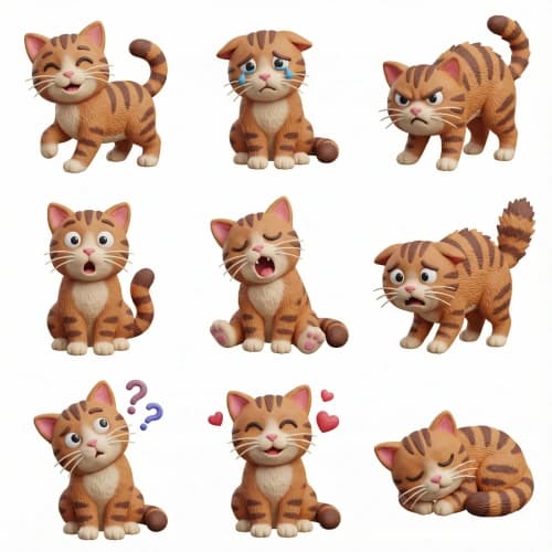 3D Cat Emotion Grid