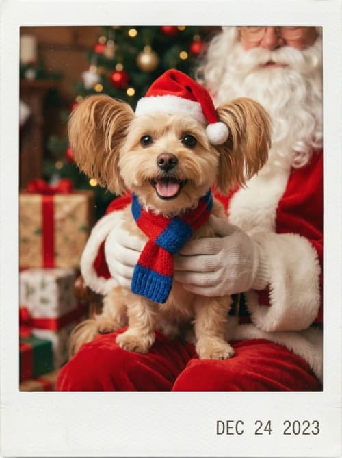 Polaroid Dog on Santa's Lap